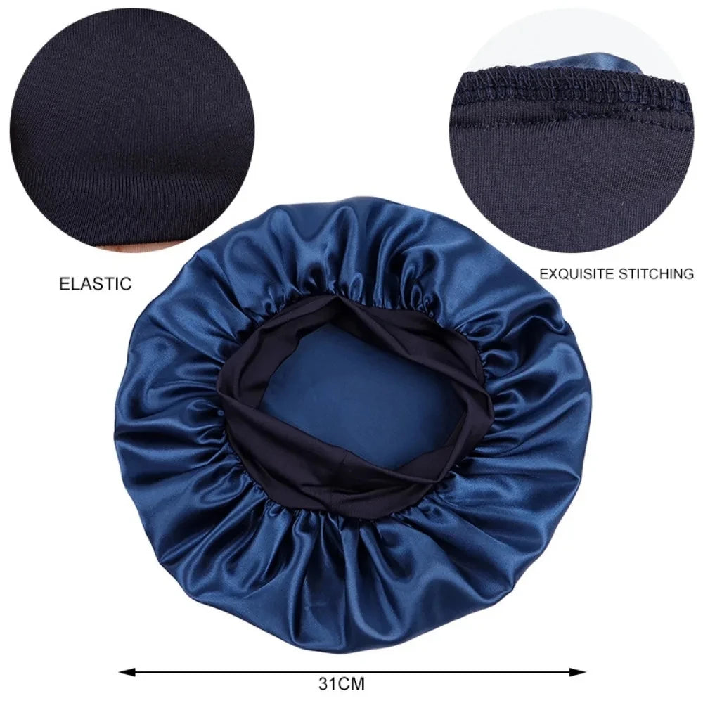 New Women's Satin Solid Wide-brimmed Sleeping Hat Unisex Head Wrap Elastic Band Cap Hair Care Bonnet Night Hat Bonnet De Nuit