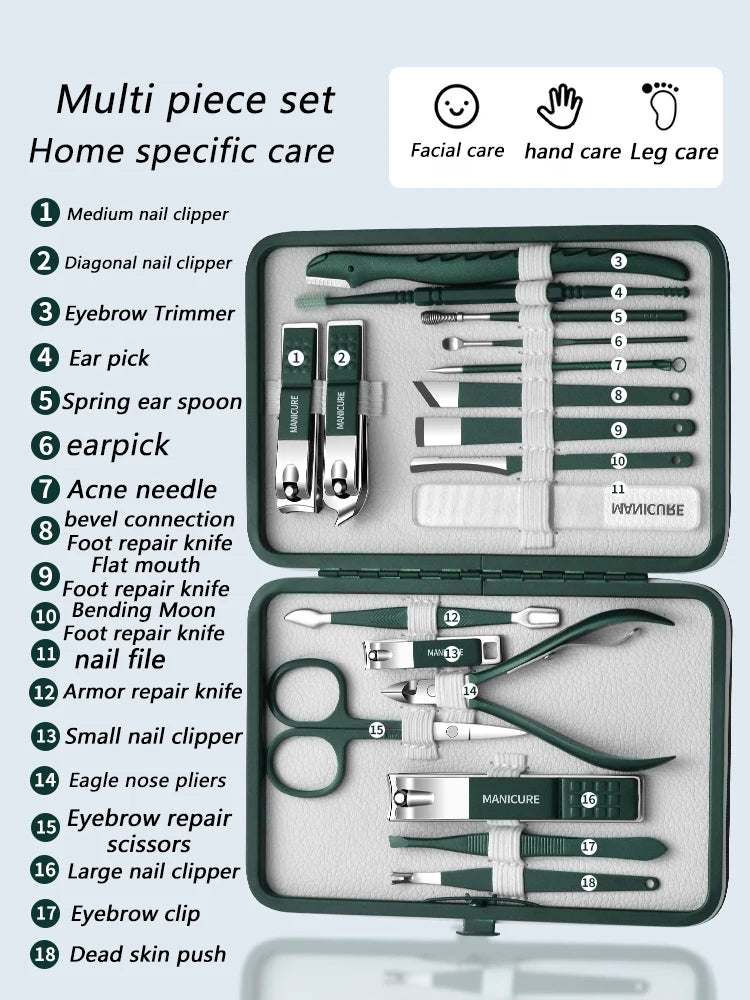 Professional 7/10/12/18 Piece Nail Care Kit Stainless Steel Manicure & Pedicure Set Nail Clipper Set with Travel Case