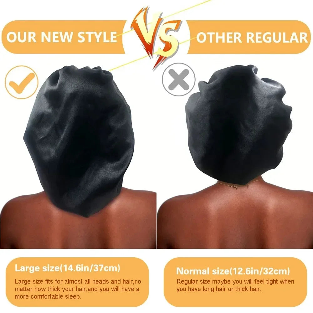 New Women's Satin Solid Wide-brimmed Sleeping Hat Unisex Head Wrap Elastic Band Cap Hair Care Bonnet Night Hat Bonnet De Nuit