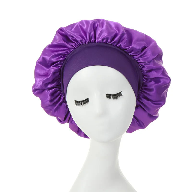 New Women's Satin Solid Wide-brimmed Sleeping Hat Unisex Head Wrap Elastic Band Cap Hair Care Bonnet Night Hat Bonnet De Nuit